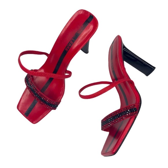 Lerre Heel Women’s 7.5 Cocktail Red Rhinestone Embellished Sleek Black Sleek - Picture 2 of 14